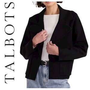 Talbots Black 100% Wool Open Front Blazer Jacket Size 8 Old Money EUC
